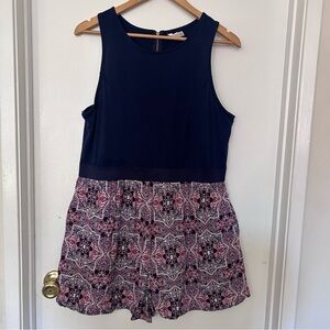 Xhilaration Navy & Pink Romper Sleeveless Cutout Back Boho Shorts Romper